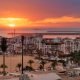 Agadir: View of Marina in Agadir city at sunset, Morocco